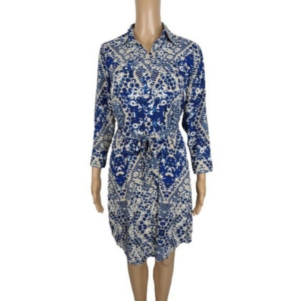 CAbi #422 Blue Jewel Button Down Shirt Dress S